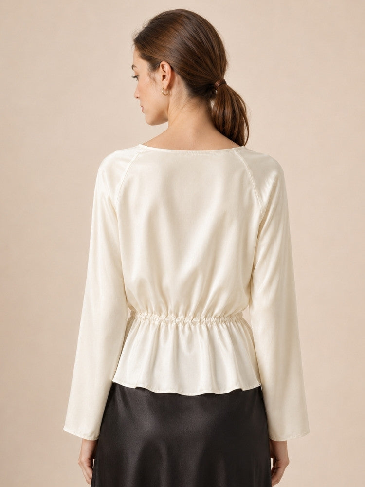 Virellea - White Drawstring Silk Blouse | The Silk Avenue