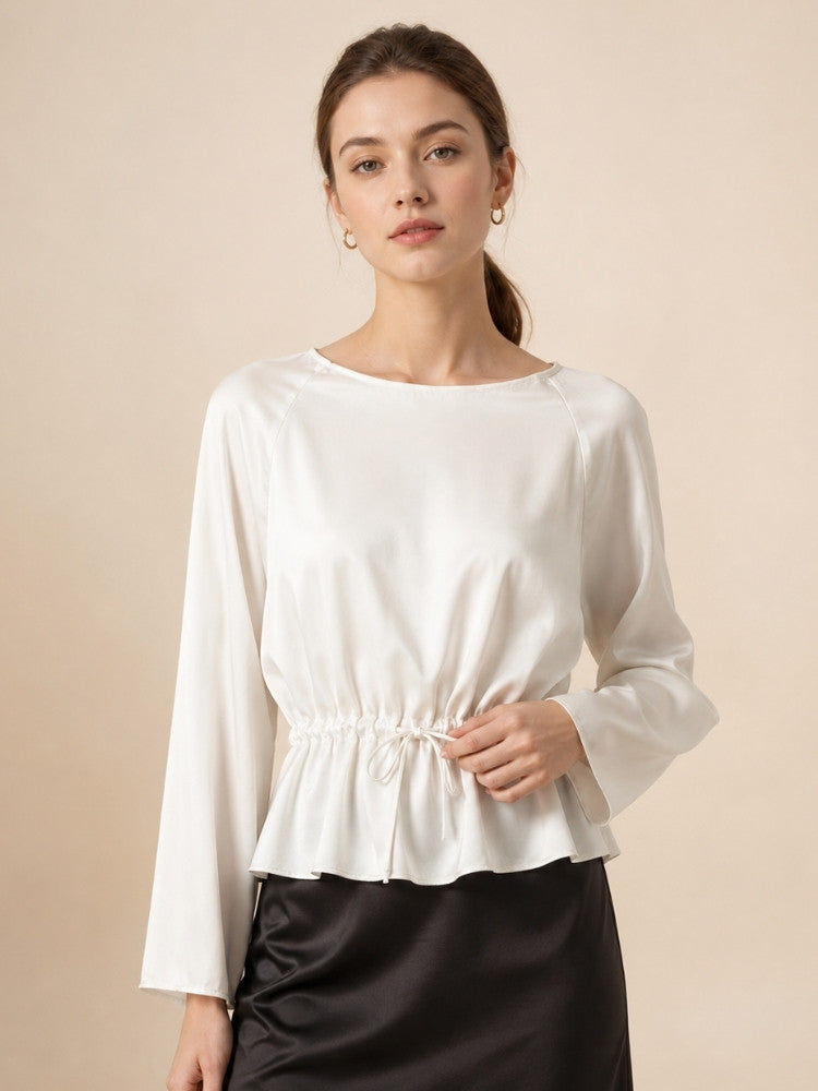 Virellea - White Drawstring Silk Blouse | The Silk Avenue