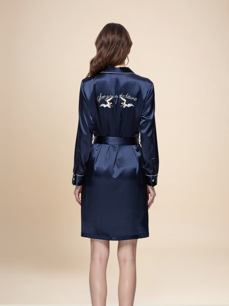 Halisse - Silk Crane Embroidered Midi Dress | The Silk Avenue