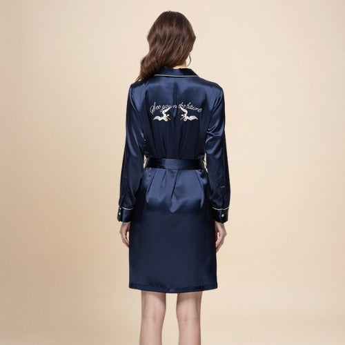Halisse - Silk Crane Embroidered Midi Dress | The Silk Avenue