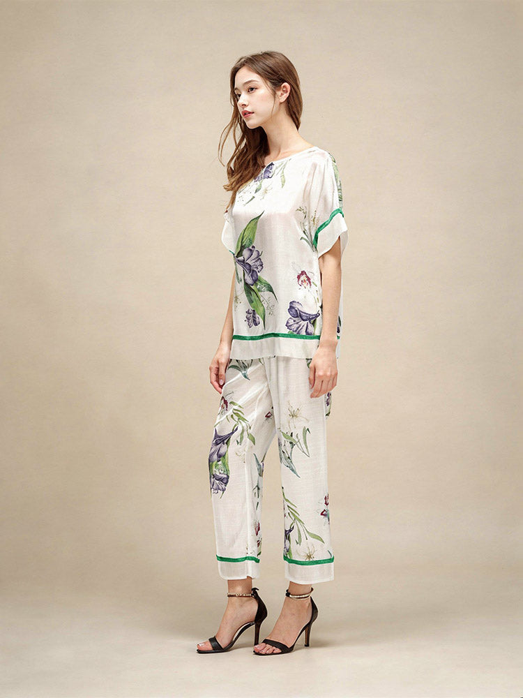 Zoraya - Floral Silk Pajama Set | The Silk Avenue
