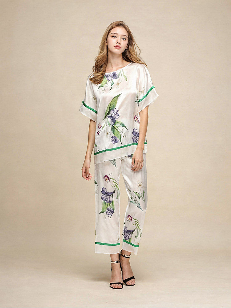 Zoraya - Floral Silk Pajama Set | The Silk Avenue