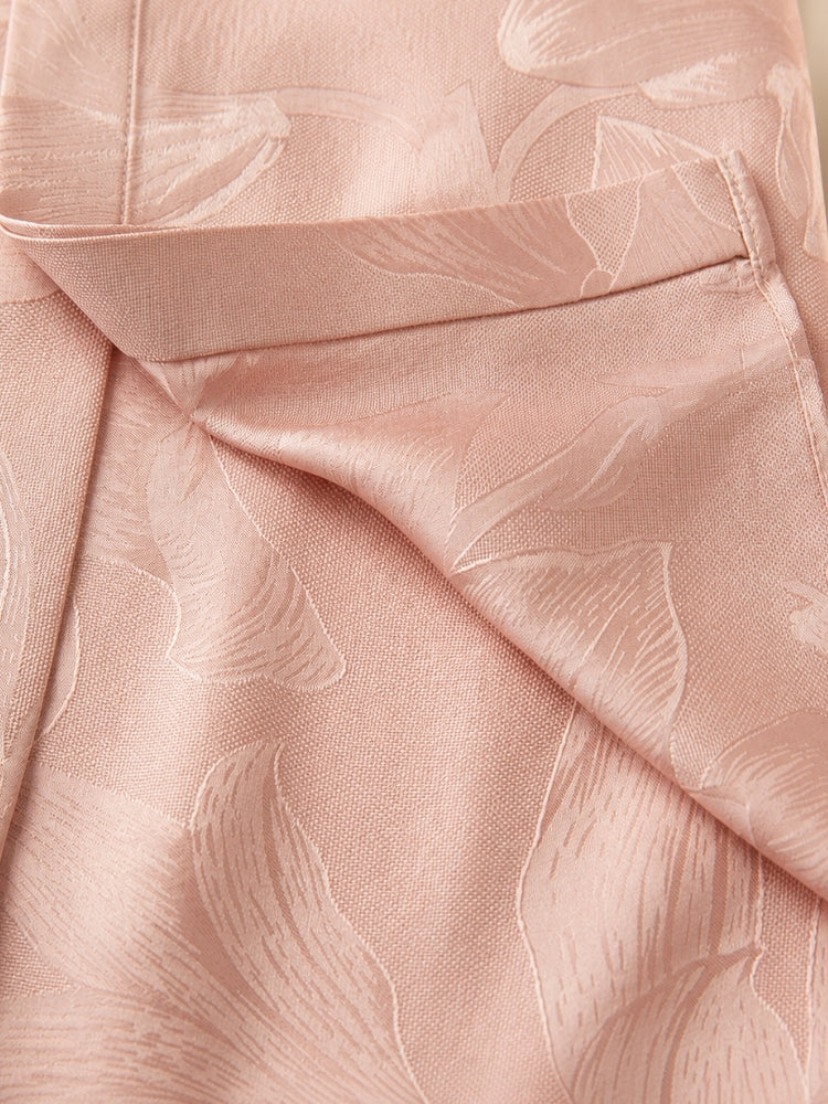 Abigail - Pink Jacquard Silk Blouse | The Silk Avenue
