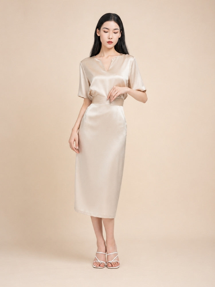 Alindra - Short Sleeve Silk Top & Skirt Set | The Silk Avenue