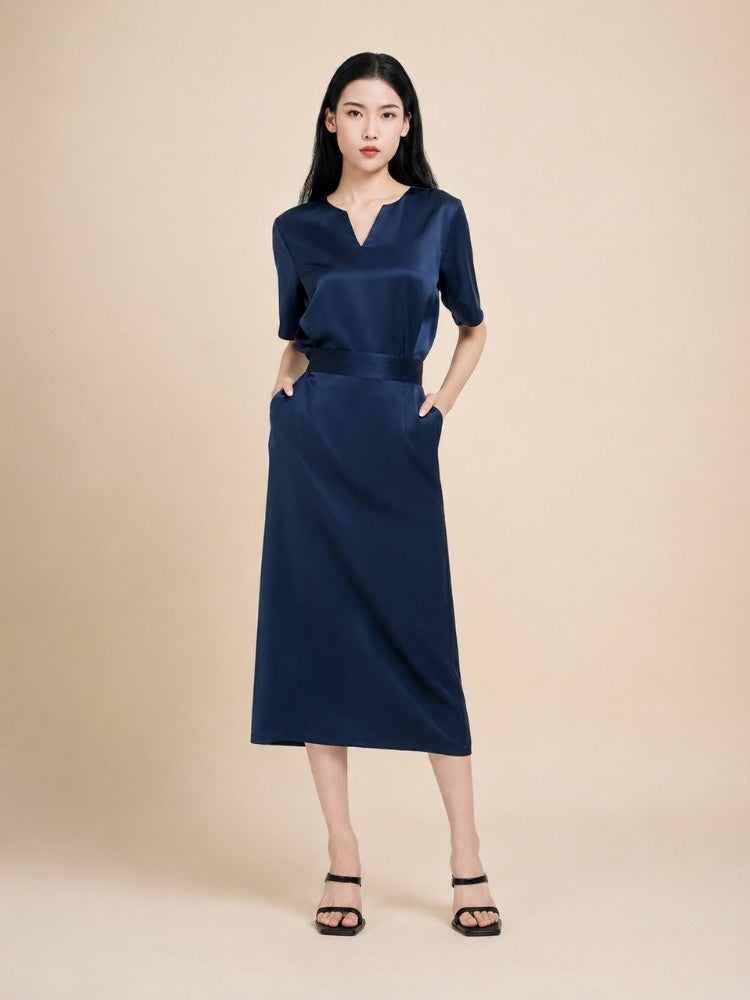 Alindra - Short Sleeve Silk Top & Skirt Set | The Silk Avenue