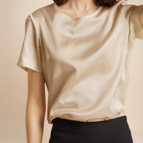 Anveria - Round Neck Silk Top | The Silk Avenue