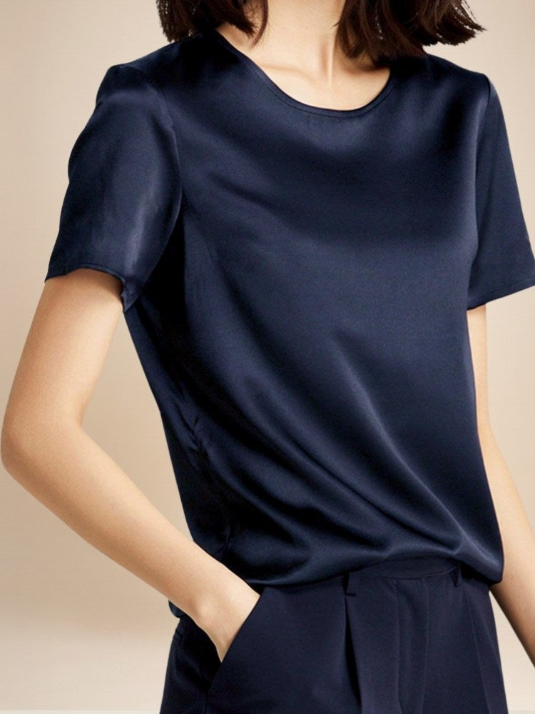 Anveria - Round Neck Silk Top | The Silk Avenue