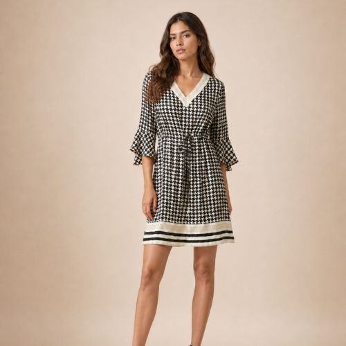 Aurelia - Houndstooth Silk Dress | The Silk Avenue