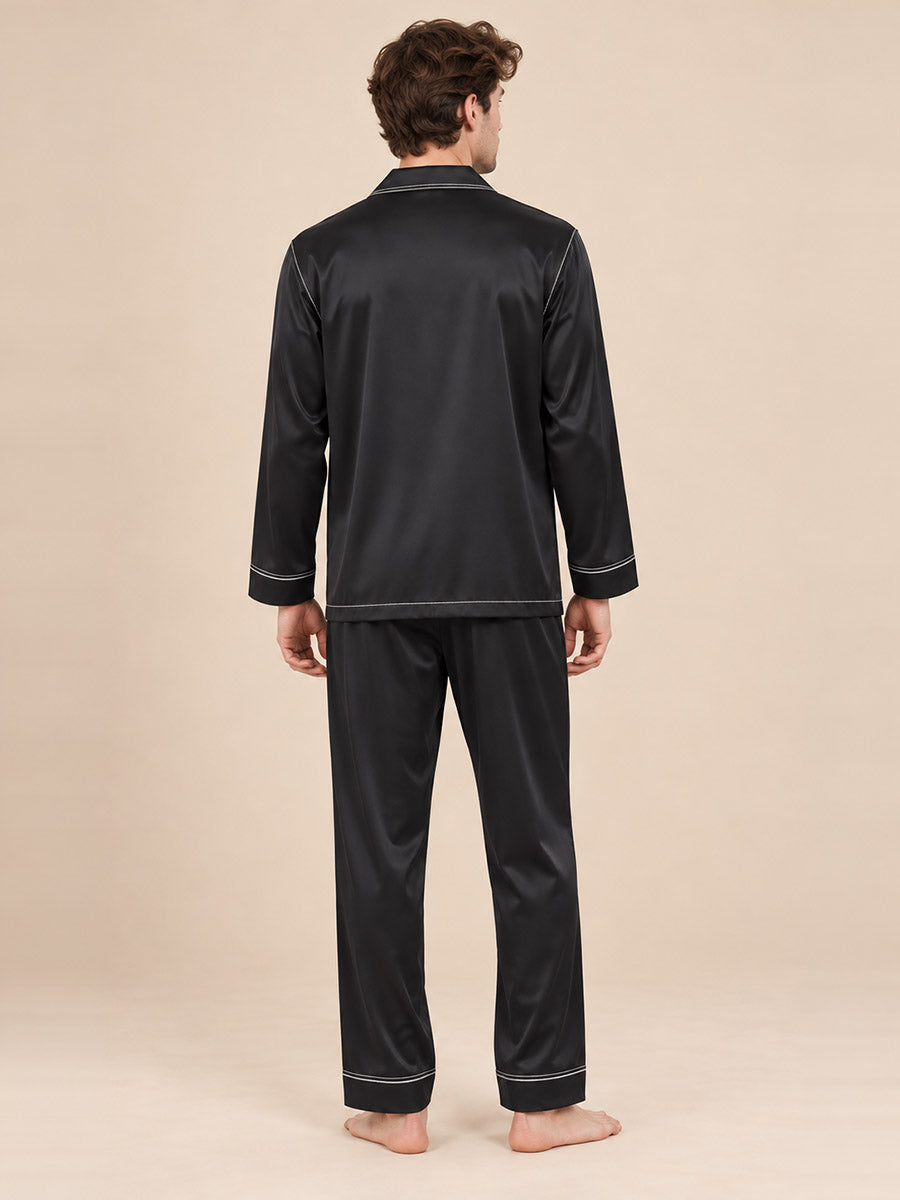 Aurelian - Black Embroidered Silk Pajama Set | The Silk Avenue