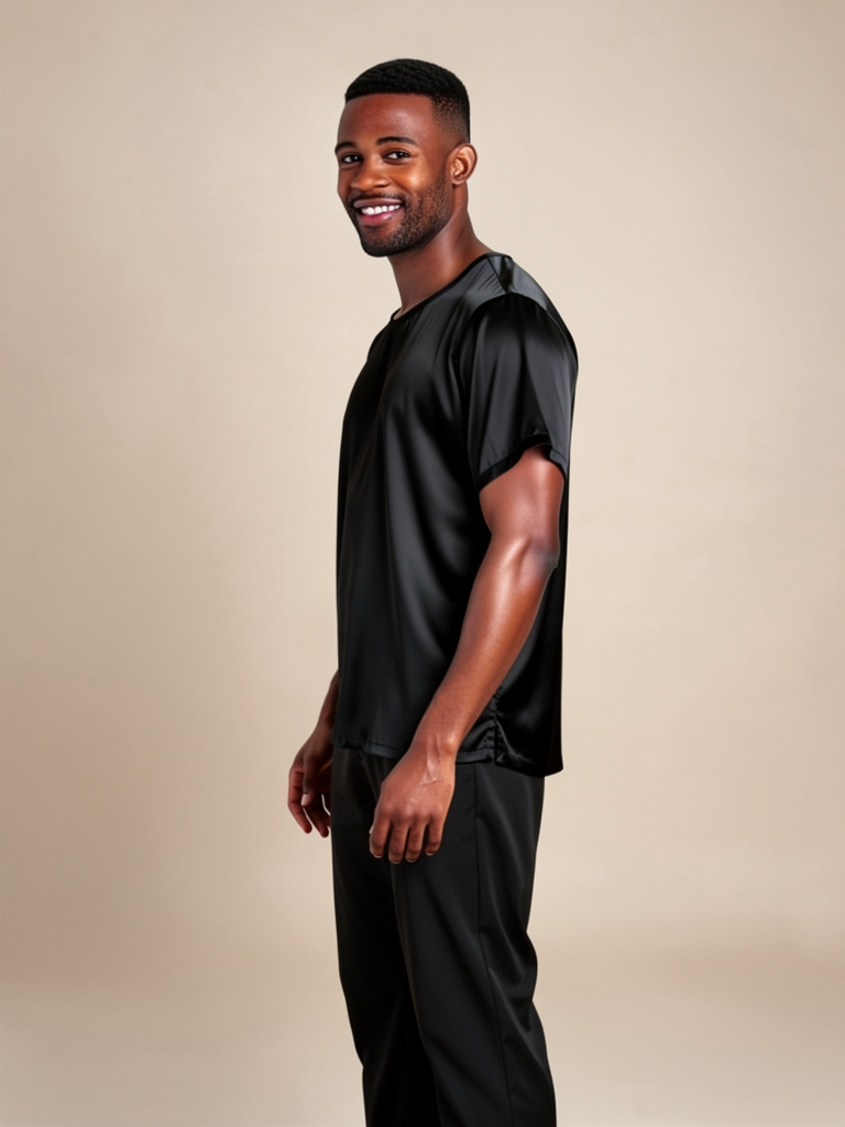 Aurian - Black Silk Crew-Neck T-Shirt | The Silk Avenue
