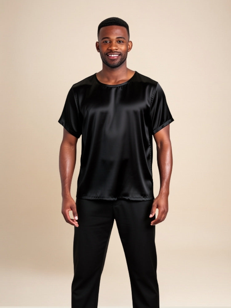 Aurian - Black Silk Crew-Neck T-Shirt | The Silk Avenue