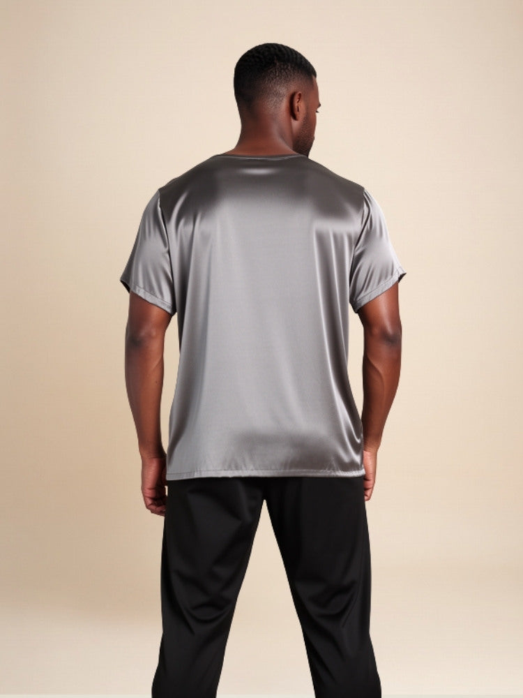 Aurian - Silver Silk Crew-Neck T-Shirt | The Silk Avenue