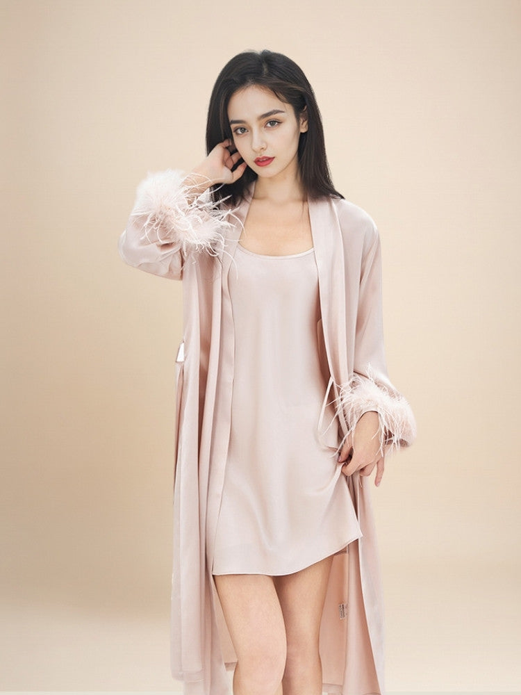 Aylenis - Silk Feather Cuff Robe | The Silk Avenue