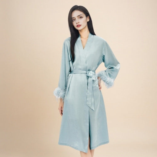 Aylenis - Silk Feather Cuff Robe | The Silk Avenue