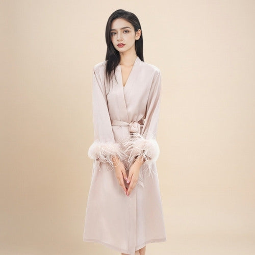 Aylenis - Silk Feather Cuff Robe | The Silk Avenue