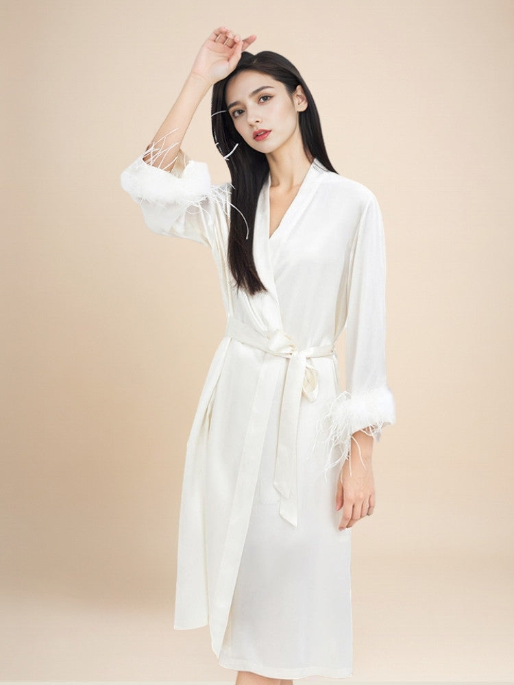 Aylenis - Silk Feather Cuff Robe | The Silk Avenue