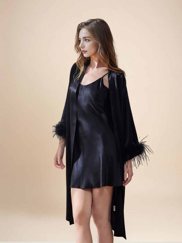 Aylenis - Silk Feather Cuff Robe | The Silk Avenue