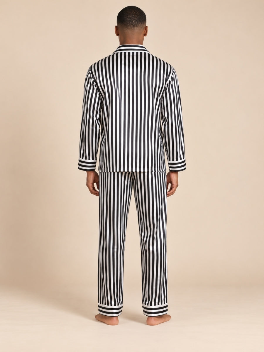 Black and White mens striped silk pajamas | The Silk Avenue