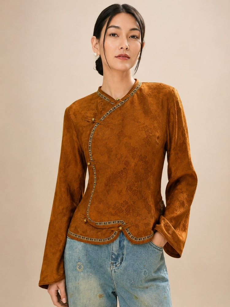 Blossom - Terracotta New Chinese Silk Jacket | The Silk Avenue