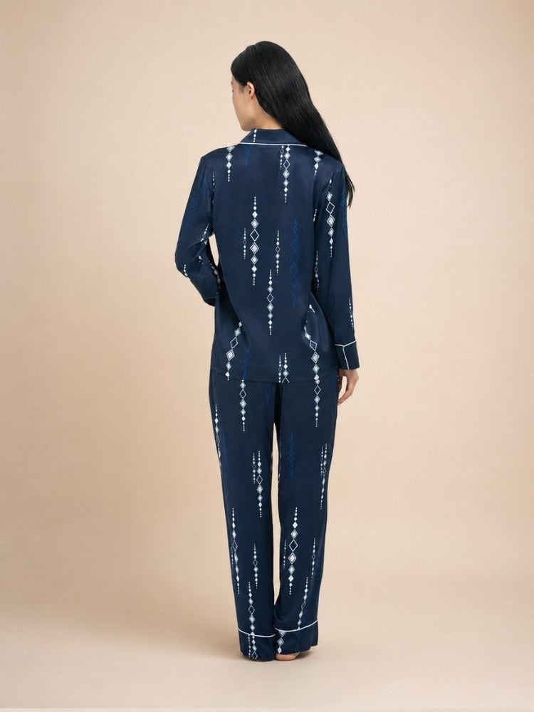 Briala - Argyle Print Long Silk Pajama Set | The Silk Avenue