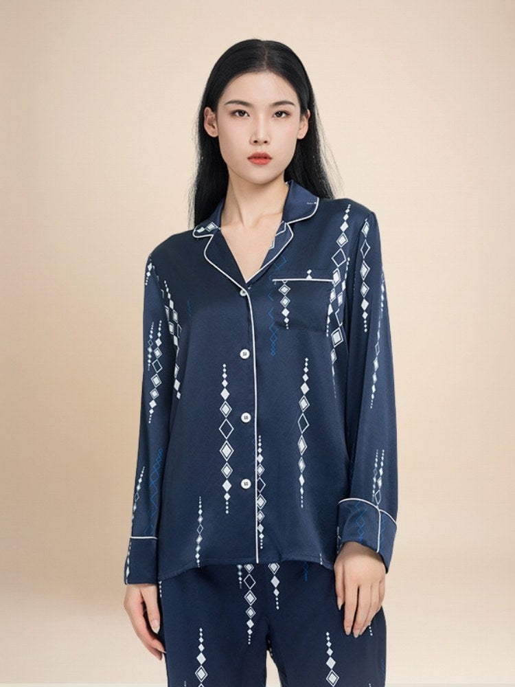 Briala - Argyle Print Long Silk Pajama Set | The Silk Avenue