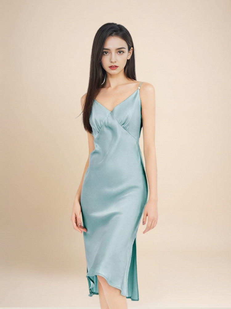 Brindelle - Silk V-Neck Side-Slit Nightgown | The Silk Avenue