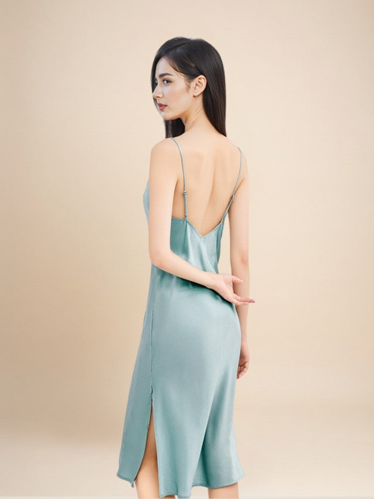 Brindelle - Silk V-Neck Side-Slit Nightgown | The Silk Avenue
