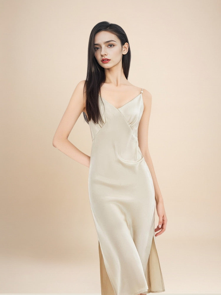 Brindelle - Silk V-Neck Side-Slit Nightgown | The Silk Avenue