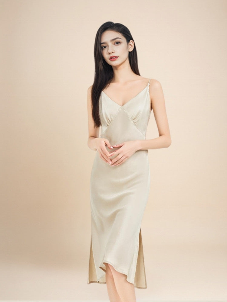 Brindelle - Silk V-Neck Side-Slit Nightgown | The Silk Avenue