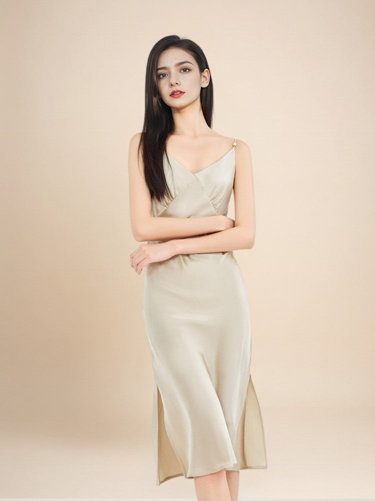 Brindelle - Silk V-Neck Side-Slit Nightgown | The Silk Avenue