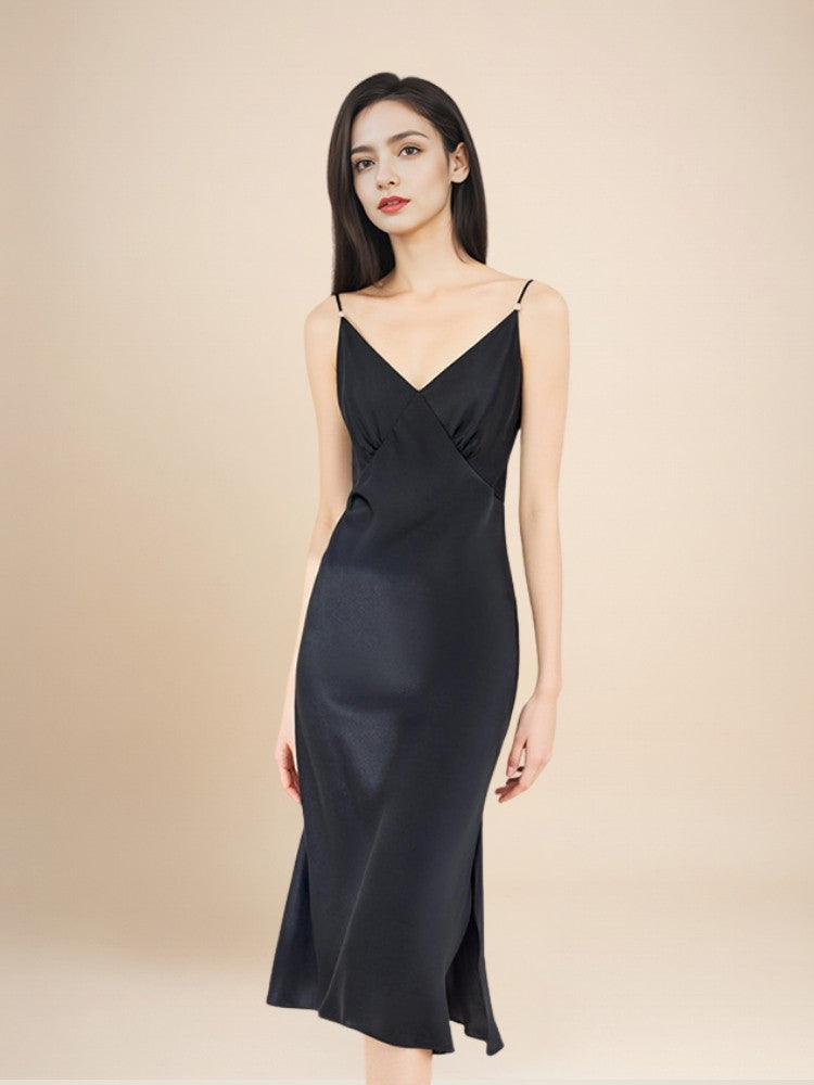 Brindelle - Silk V-Neck Side-Slit Nightgown | The Silk Avenue