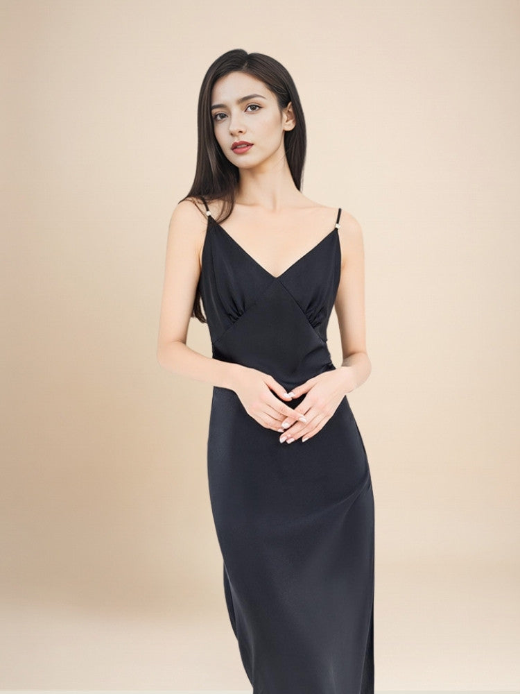 Brindelle - Silk V-Neck Side-Slit Nightgown | The Silk Avenue