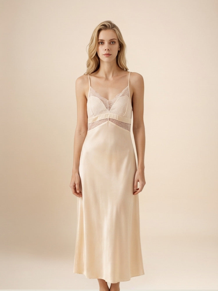 Calvene - Silk Lace-Panel Nightgown | The Silk Avenue