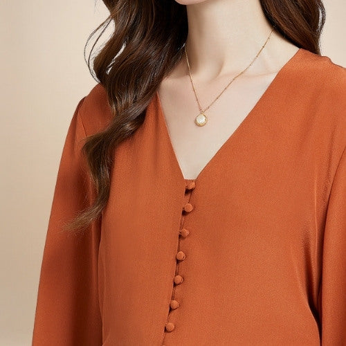 Camille – V-Neck Silk Blouse | The Silk Avenue