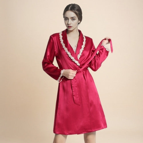 Cirelle - Silk Lace Trim Wrap Robe | The Silk Avenue