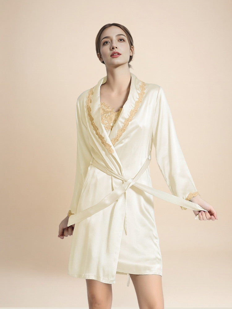 Cirelle - Silk Lace Trim Wrap Robe | The Silk Avenue
