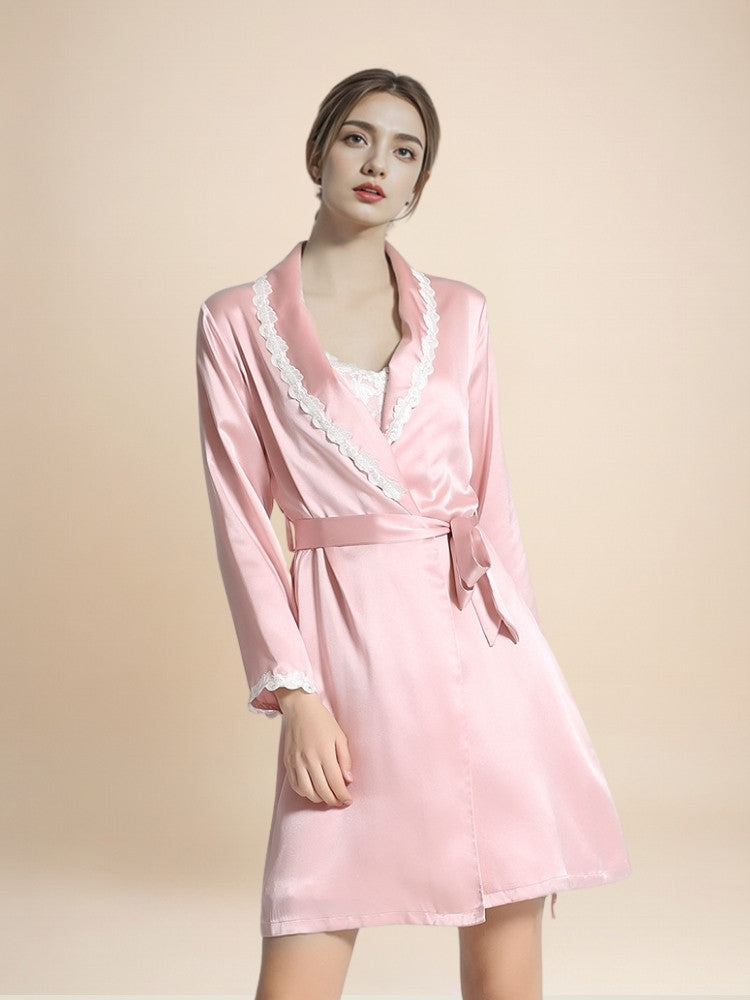 Cirelle - Silk Lace Trim Wrap Robe | The Silk Avenue