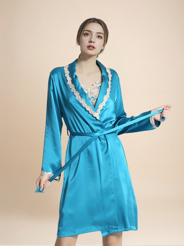 Cirelle - Silk Lace Trim Wrap Robe | The Silk Avenue