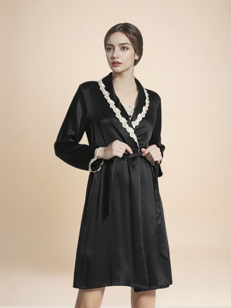 Cirelle - Silk Lace Trim Wrap Robe | The Silk Avenue