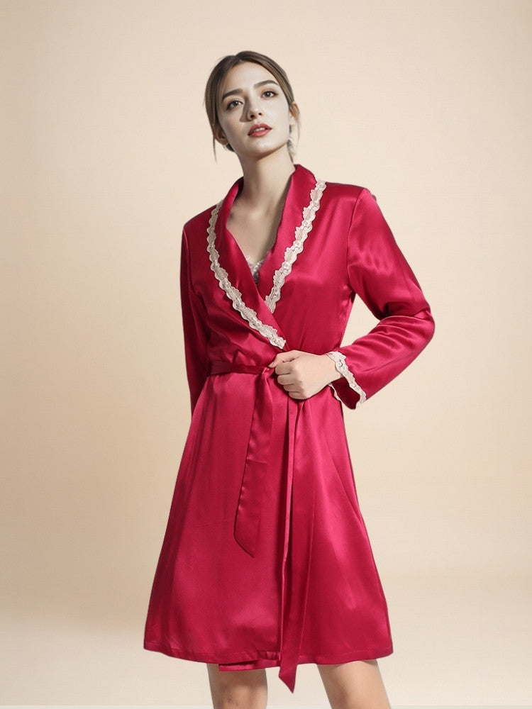 Cirelle - Silk Lace Trim Wrap Robe | The Silk Avenue