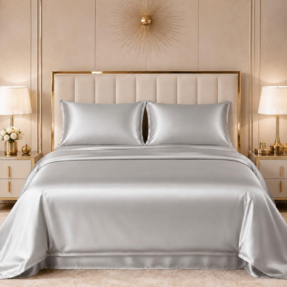 Cove - Silver Silk Bedding Set | The Silk Avenue