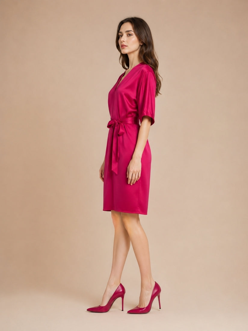Daisy - Red Dolman Sleeve Silk Dress | The Silk Avenue