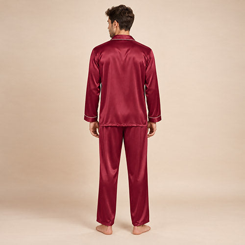 Darel - Red Long-Sleeve Silk Pajama Set | The Silk Avenue