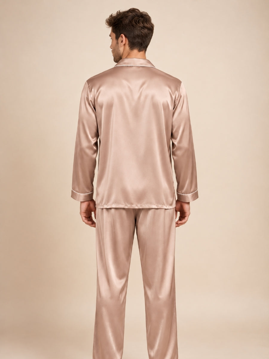 Darel - Champagne Long-Sleeve Silk Pajama Set | The Silk Avenue