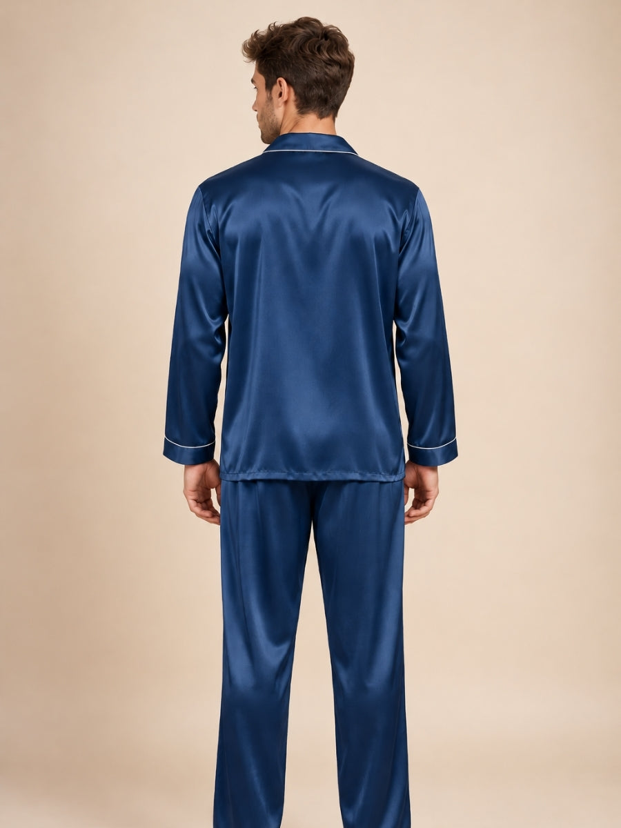 Darel - Navy Long-Sleeve Silk Pajama Set | The Silk Avenue