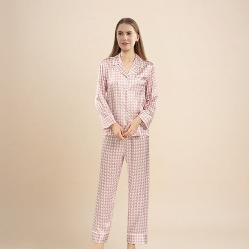 Daryssa - Houndstooth Silk Pajama Set | The Silk Avenue