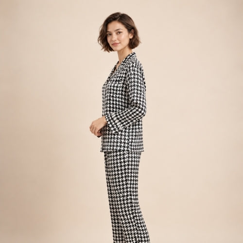 Daryssa - Black Houndstooth Silk Pajama Set | The Silk Avenue