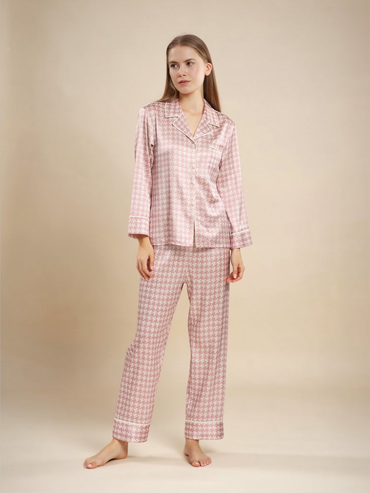 Daryssa - Houndstooth Silk Pajama Set | The Silk Avenue