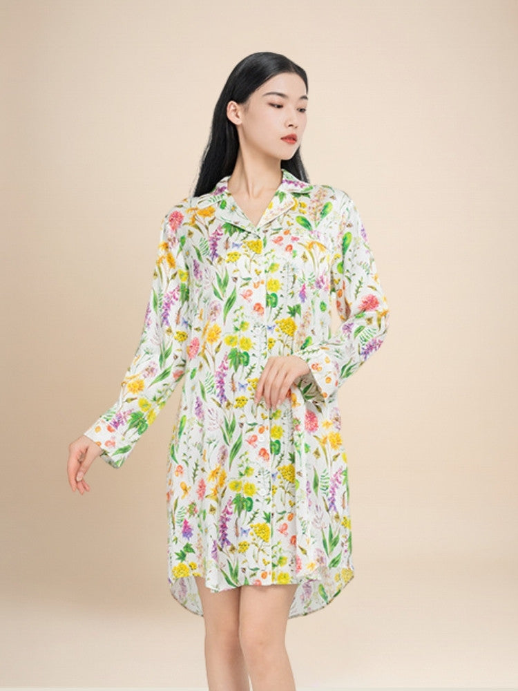 Eirisse - Botanical Silk Shirt Dress | The Silk Avenue