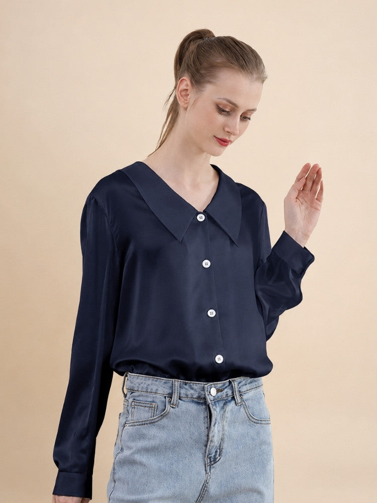 Eleanor – Pointed Collar Silk Blouse | The Silk Avenue